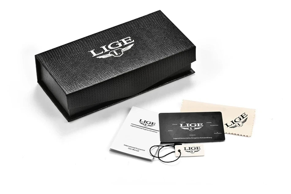 LIGE 2024 - Nuevo reloj de cuero azul para hombre, marca de lujo, resistente al agua, deportivo, con fecha, de cuarzo, Masculino