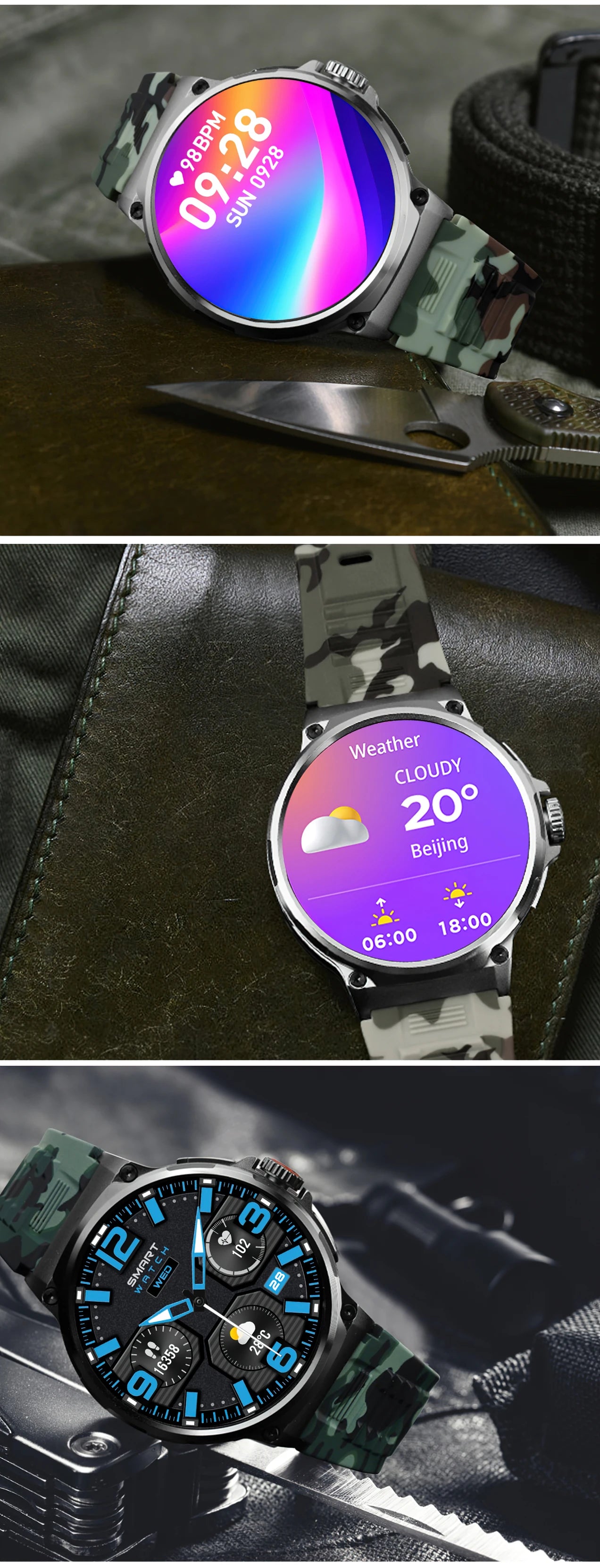 Reloj inteligente Ultra HD de 1,85 pulgadas para hombre, con GPS, pulsera deportiva para exteriores, batería grande de 710 mAh, reloj de seguimiento de actividad física para Android e iOS.