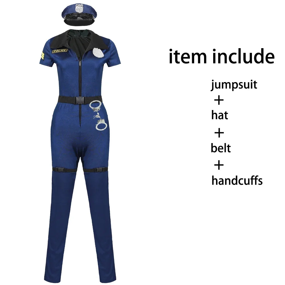 New Halloween Carnival Sexy Policewoman Officer Blue Uniform Policewoman Suit Costume Adult Policewoman Role Playing Costume