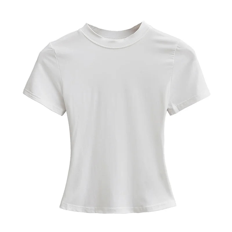 Camiseta informal de alta calidad para mujer, blusa sexy ajustada de manga corta, tendencia de moda, ropa lisa, tops Y2K, 2024