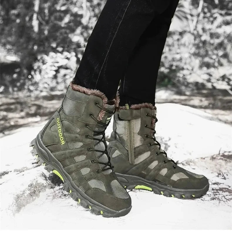 Brand Winter Men's Boots Thick Plush Warm Snow Boots Lace-UP Men Ankle Boots Outdoor Waterproof Men's Motorcycle Boots Size 47