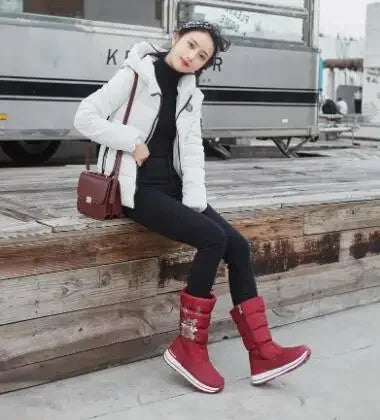 Botas de nieve para mujer, botas de invierno con plataforma, botas gruesas de felpa, impermeables y antideslizantes, zapatos de invierno de moda para mujer, botas cálidas de piel para mujer