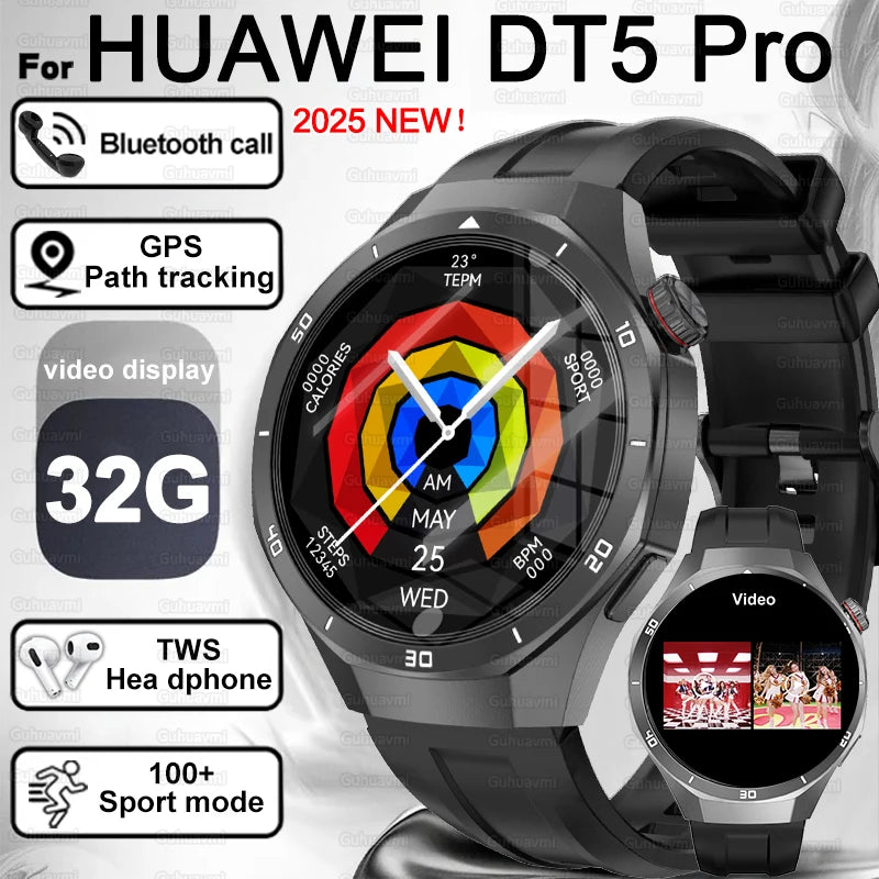 Reloj inteligente HUAWEI DT5 Pro con memoria de 32 GB, música local, llamadas Bluetooth, rastreador GPS, brújula, menú 3D, Bluetooth, para hombres y mujeres (2025)