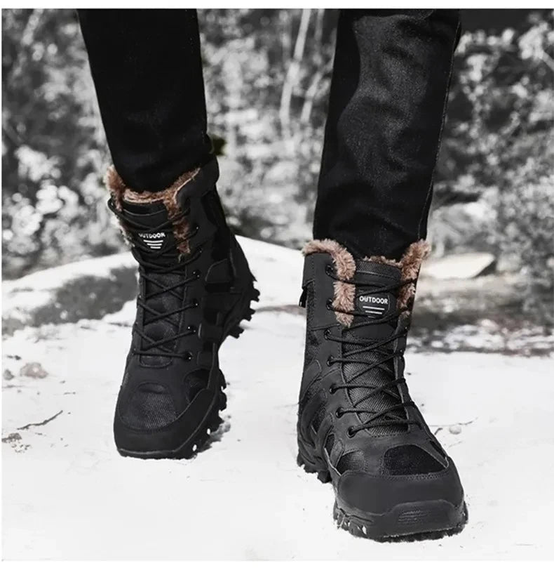 Brand Winter Men's Boots Thick Plush Warm Snow Boots Lace-UP Men Ankle Boots Outdoor Waterproof Men's Motorcycle Boots Size 47