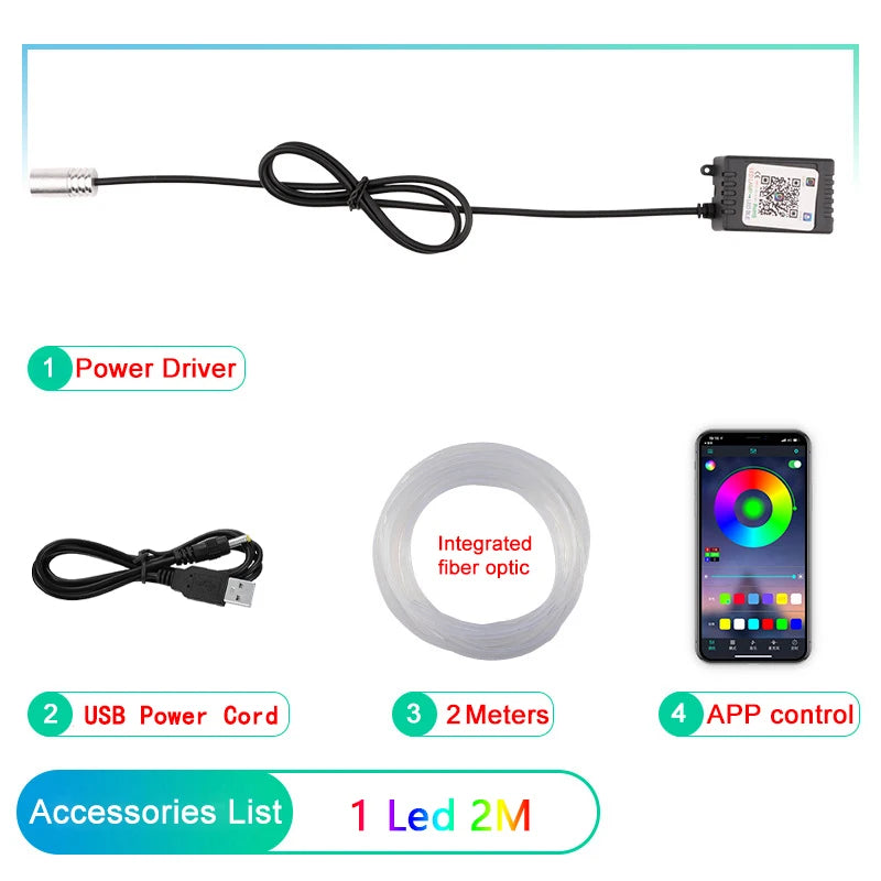 Tira de luces LED para ambiente interior de coche, RGB, fibra óptica, iluminación de neón con control remoto por aplicación, lámparas decorativas para coche