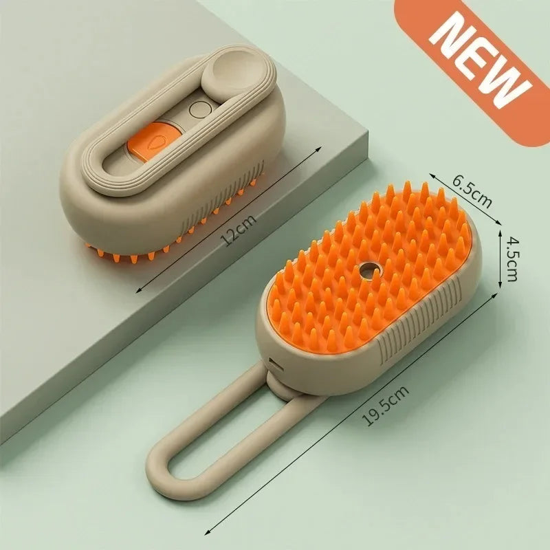 Cepillo de masaje con pulverizador 3 en 1 para gatos, perros y mascotas, con un solo botón, plegable y giratorio, herramienta de aseo, cepillo para depilar y peine.