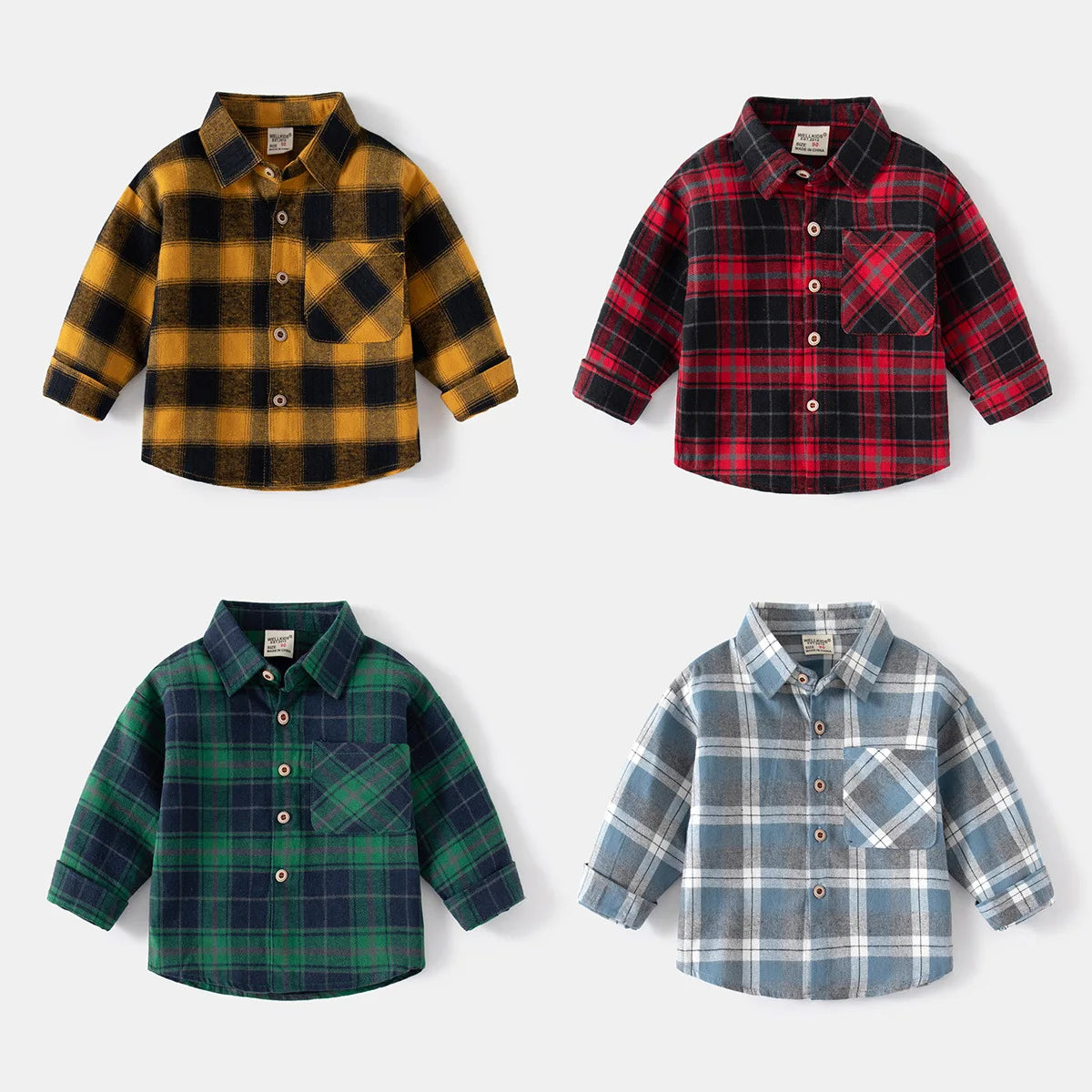 Ropa para niños nueva 2025, camisas para niños con cuello, ropa de algodón de manga larga para bebés, blusa informal a cuadros para niños de 2 a 7 años