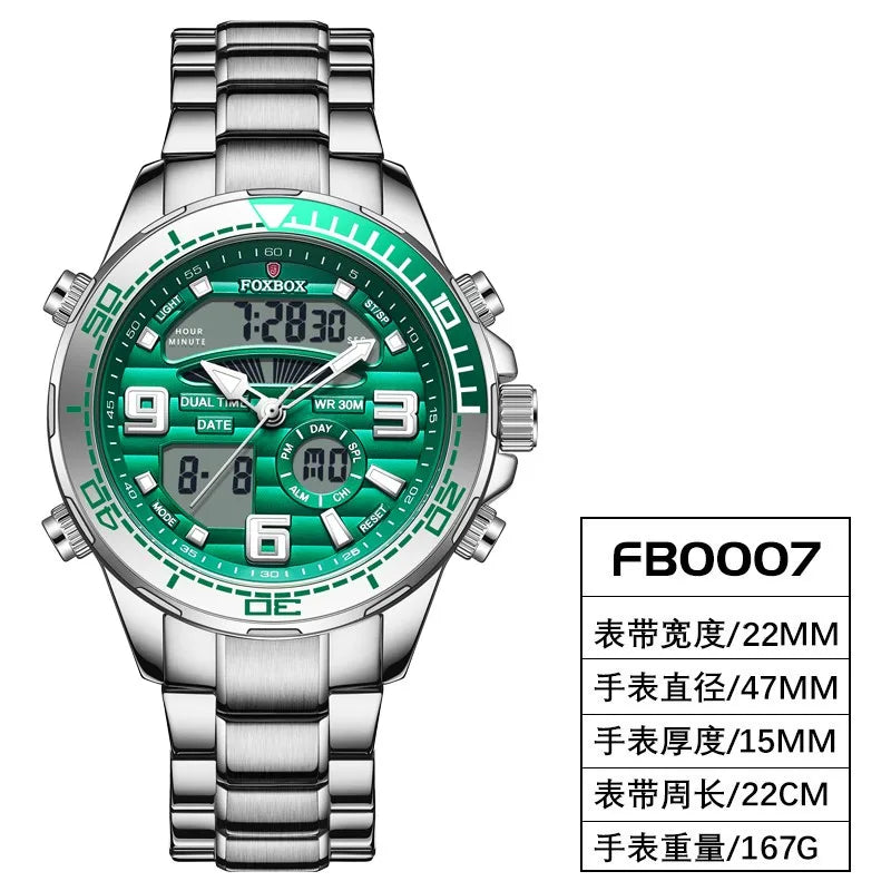 Relojes digitales Foxbox para hombre, reloj de pulsera deportivo de cuarzo de lujo superior, reloj de pulsera de acero militar resistente al agua, reloj de pulsera de cuarzo, reloj para hombre