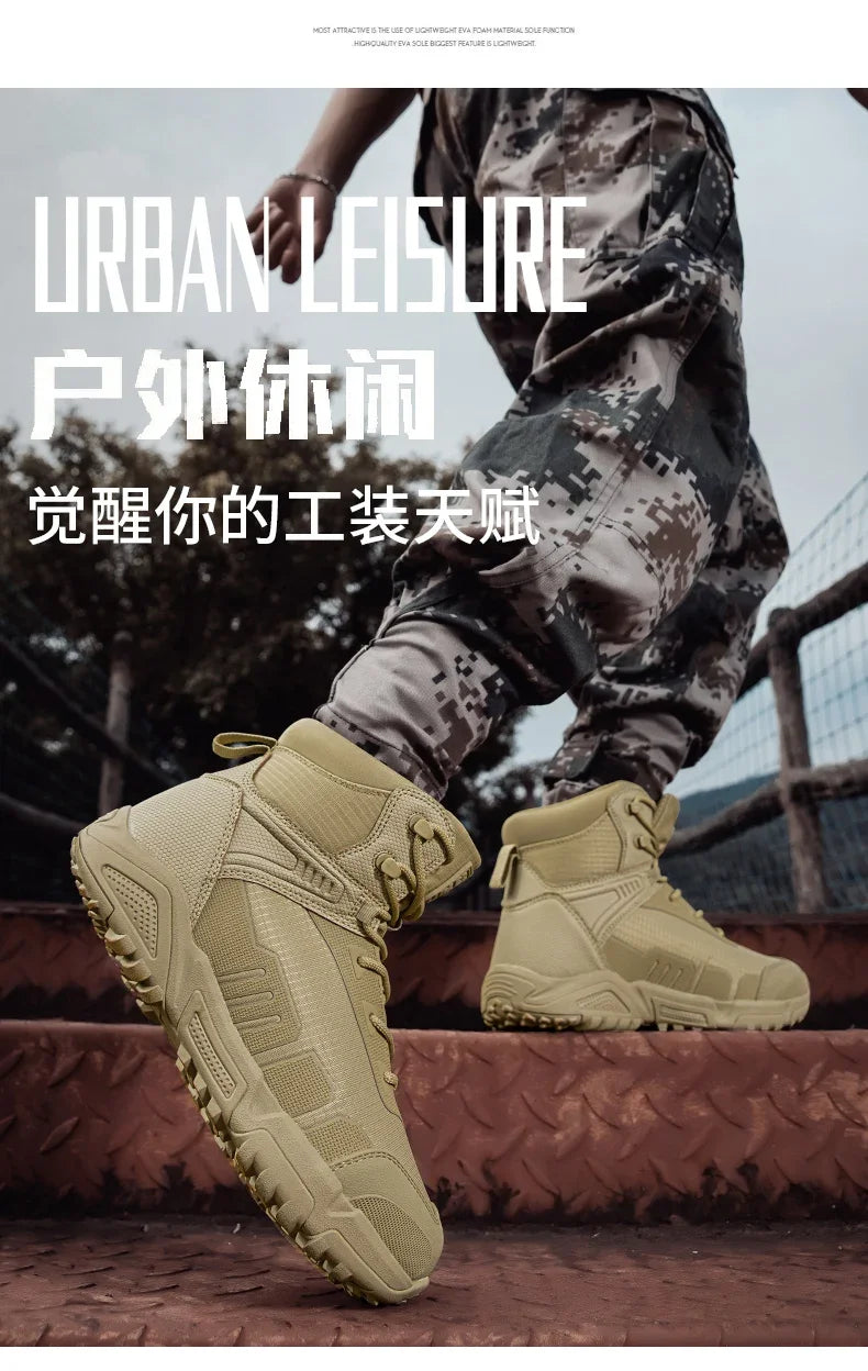 2024Men's Boots Outdoor Tactical mid-waist Boot Men's Hiking Shoes Non-slip Desert Combat Boots Men's Solid Color Snow Boots New