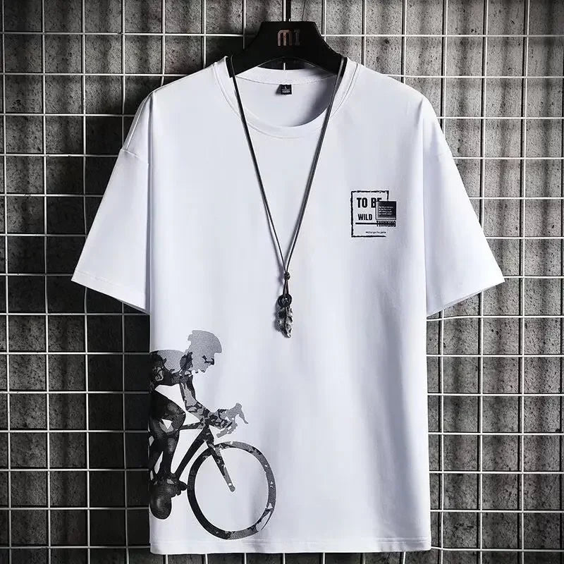 Conjunto deportivo de dos piezas para hombre, camiseta de manga corta a la moda, estilo veraniego, con estampado de montañas nevadas, corte entallado, versión coreana