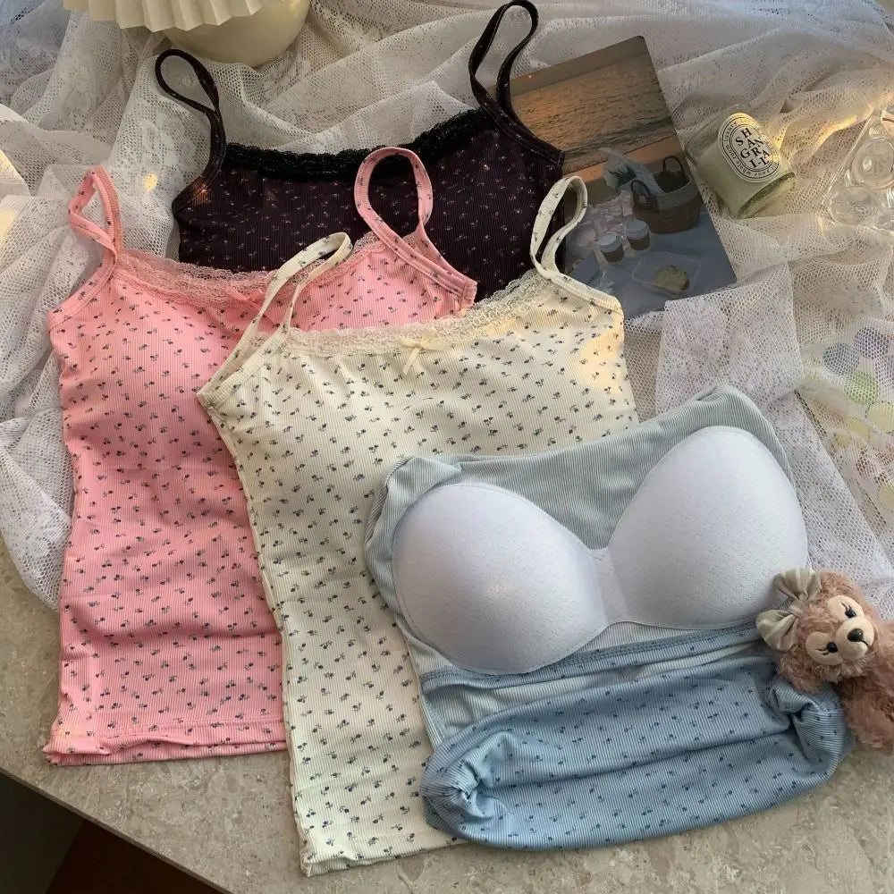 Camisola elegante con estampado floral de encaje 2024 Y2K, chaleco sexy ajustado, tops florales, talla única, camisetas sin mangas florales, primavera