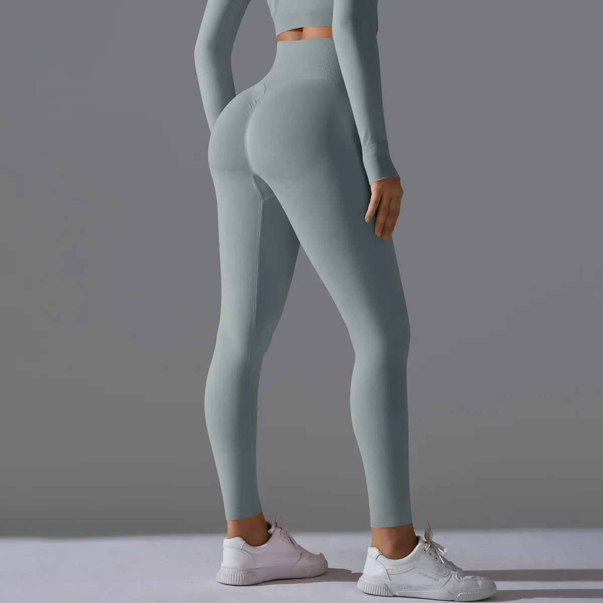 Leggings deportivos de yoga para mujer, sin costuras, cintura alta, elásticos, color sólido, para gimnasio, correr, secado rápido, realce y efecto moldeador.