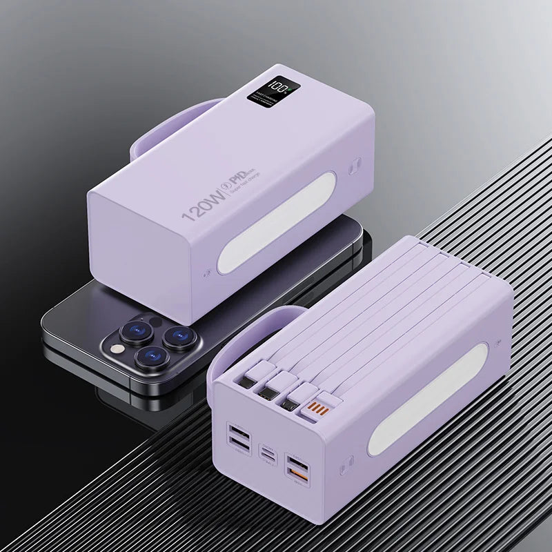 Cargador portátil de alta capacidad Oneplus de 500.000 mAh y 120 W, 4 en 1, con carga rápida y cables, para Samsung y iPhone.