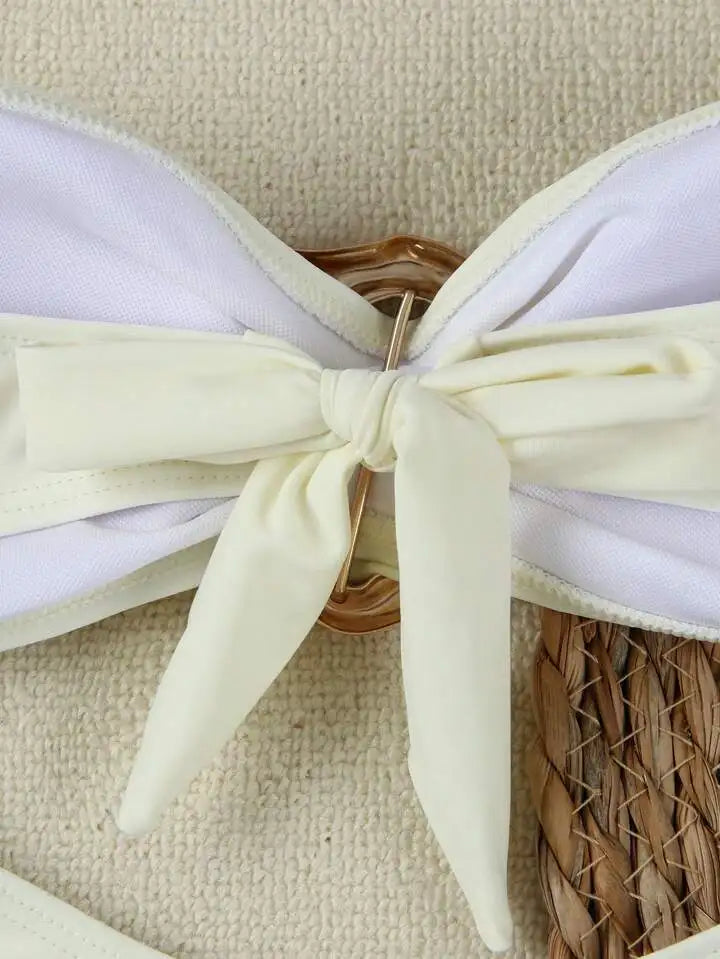 Conjuntos de bikini sin tirantes para mujer, traje de baño de dos piezas con efecto push up, bañadores sexys de color liso, ropa de playa sin espalda para mujer