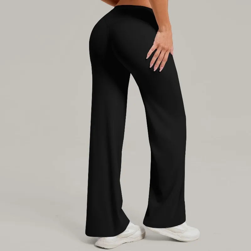 Pantalones de yoga rectos de pierna ancha para mujer, nuevos pantalones de pilates, pantalones deportivos ajustados que realzan la cadera, pantalones casuales para correr al aire libre, pantalones de fitness.