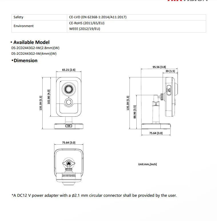 Cámara IP Hikvision DS-2CD2443G2-IW de 4 MP, inalámbrica para interiores, con detección de movimiento humano por infrarrojos, WiFi, PoE, audio bidireccional y ranura para tarjeta SD.