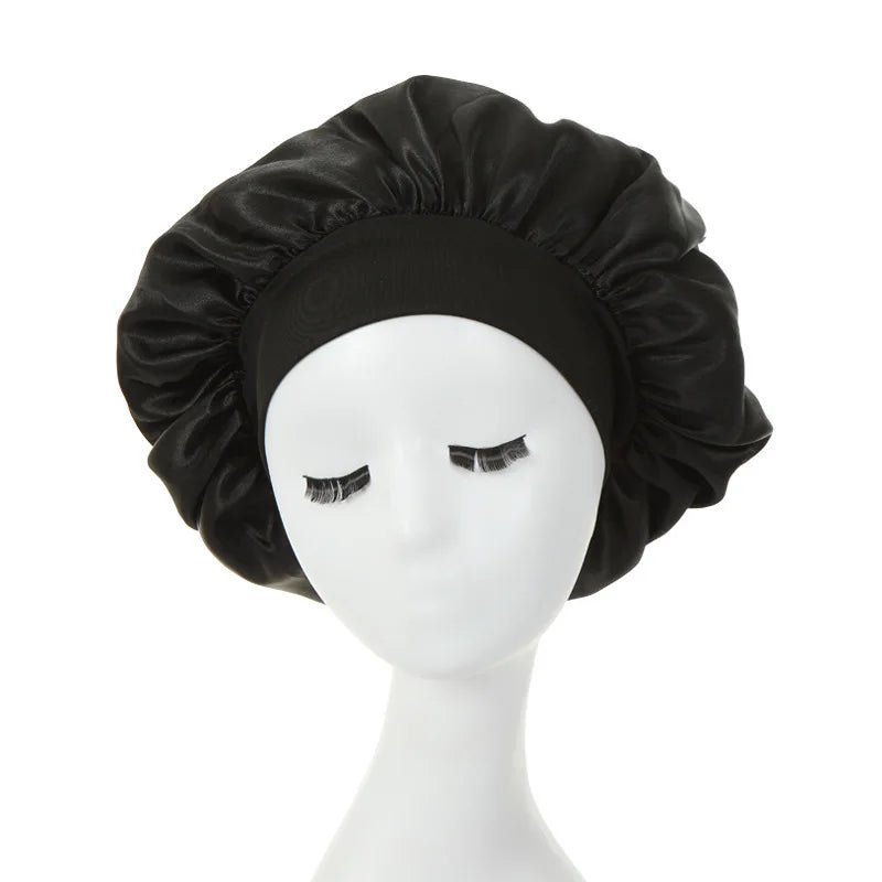 Gorro de dormir para mujer, gorro de seda satinado de doble capa, ajustable, para ducha, para cabello rizado, accesorios de peinado.