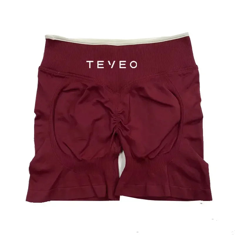 TEVEO - Pantalones cortos deportivos de yoga para mujer, pantalones deportivos elásticos para fitness y ciclismo, conjunto de sujetador de yoga corto Ignite Sculpt Scrunch, leggings