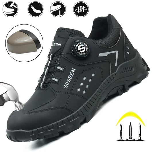 Botas de seguridad con puntera de acero para hombre - Calzado de trabajo resistente a perforaciones, antideslizante y duradero para la construcción y uso industrial en exteriores.