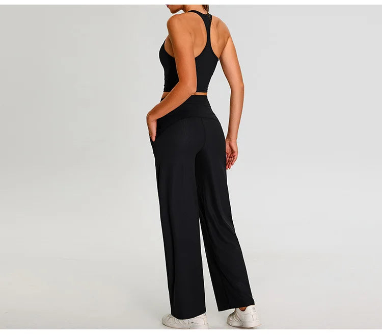 Pantalones de Yoga acanalados para mujer, leggings deportivos para gimnasio, leggings de cintura alta para fitness, pantalones deportivos para correr al aire libre, pierna recta.