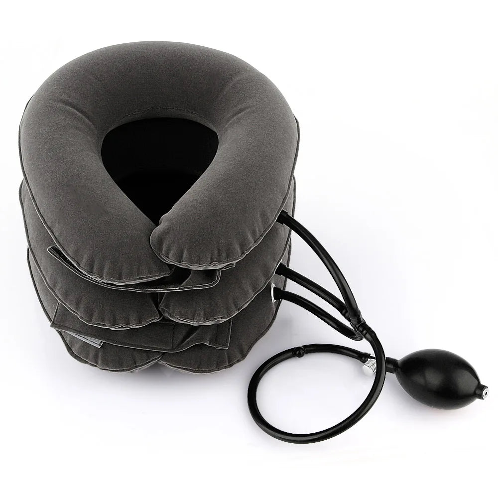 Masajeador cervical inflable con tracción cervical y aire, soporte para el cuello, almohada cervical suave.