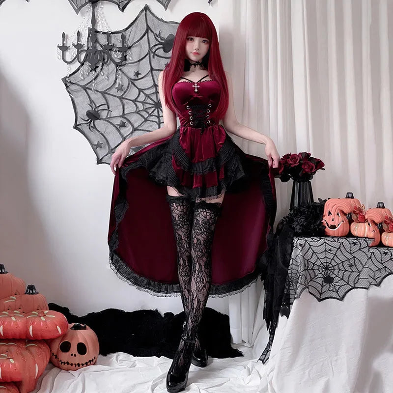 European and American Diablo Gothic Halloween Costume Ladies Dress Dovetail Witch Vampire Bride Performance Costume