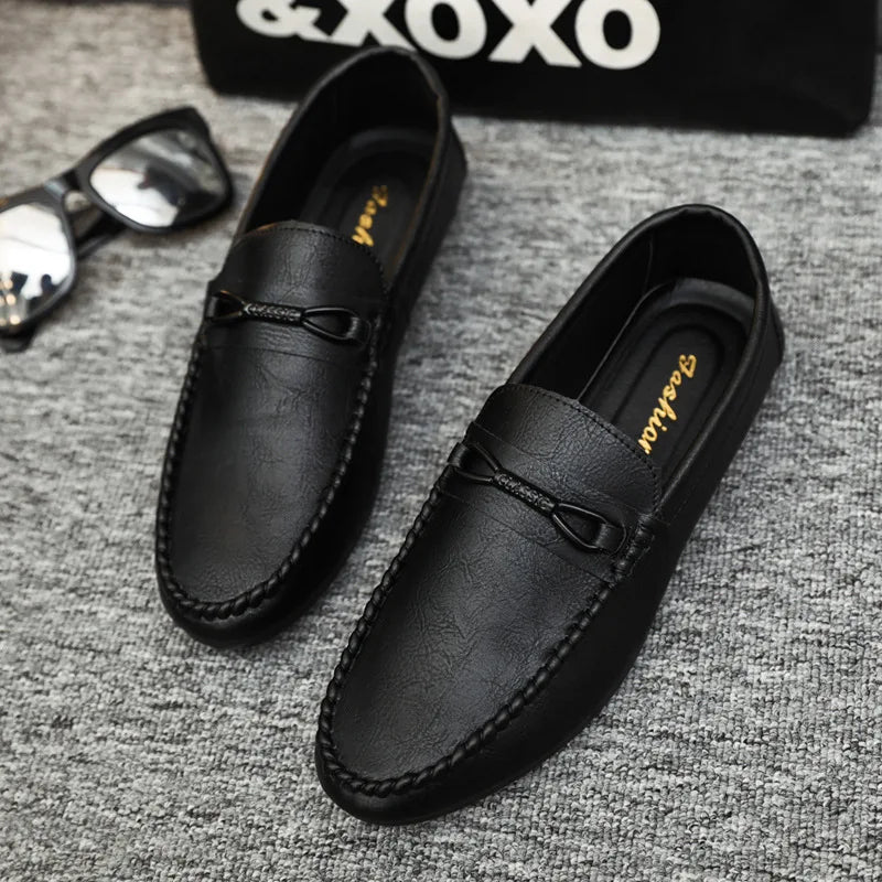 Zapatos casuales para hombre, de piel sintética, de marca de lujo, mocasines para hombre, transpirables, sin cordones, negros, para conducir