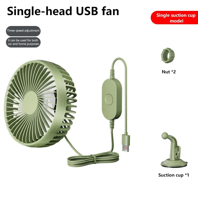 Ventilador de coche Xiaomi con doble cabezal ajustable de 360°, ventilador eléctrico para automóvil, USB/12 V/24 V, 2 velocidades, silencioso, para escritorio de casa