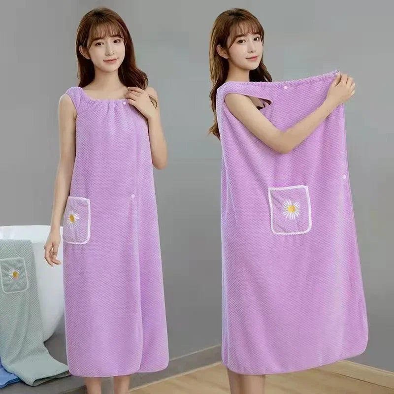 Toalla de baño para el hogar, para mujeres, usable, para adultos, absorbente de agua, poliéster, para cabello seco, falda, estilo largo, para baño, lavable, bata de baño