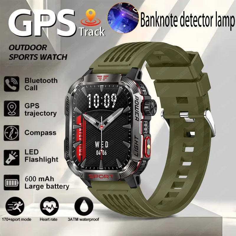 Nuevo reloj inteligente militar con GPS para Huawei y Xiaomi, linterna, brújula, resistente al agua, rastreador deportivo para exteriores, Bluetooth y llamadas.