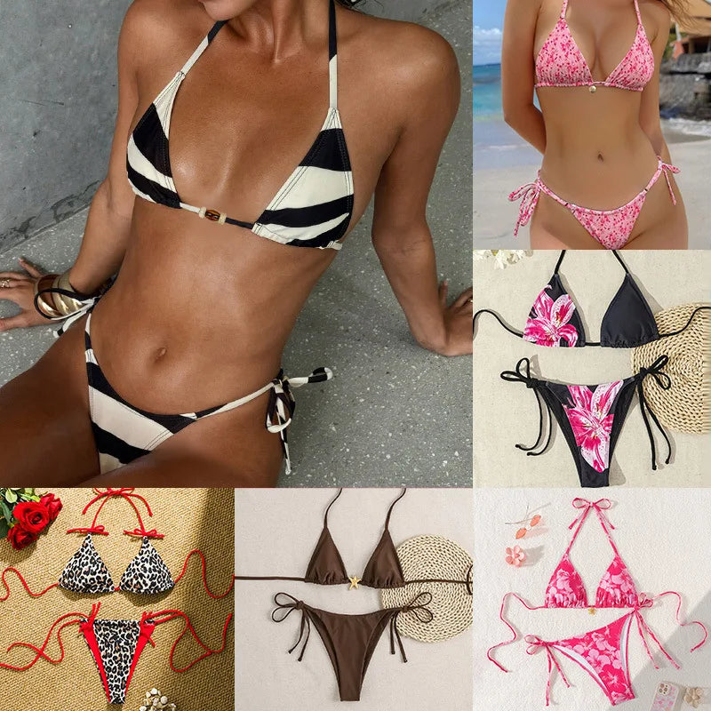 Conjunto de bikini para mujer, novedad de 2025, con tiras laterales ajustables, traje de baño de alta gama, sexy, de dos piezas, para playa, de verano, push up.