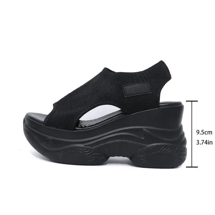 Sandalias de tacón grueso de moda para mujer, estilo nuevo de primavera, informales, combinables, de talla grande, cómodas, con suela de goma.