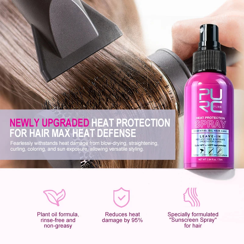 Spray protector térmico PURC Aceite de coco Control del frizz y brillo para todo tipo de cabello Protección térmica hasta 470 °F Cuidado del cabello
