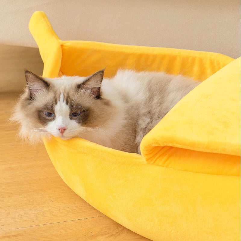 Cama tipo plátano para gatos, bonita, divertida y acogedora, cálida y duradera, portátil, para mascotas, cojín para perros, suministros para gatos, multicolor