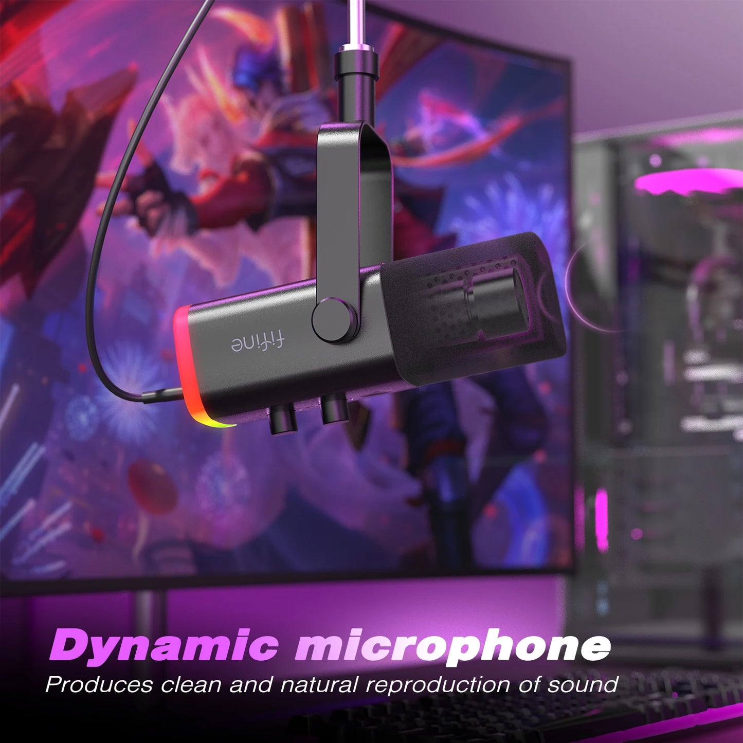 Micrófono dinámico FIFINE USB/XLR con botón de silencio táctil, conector para auriculares, controles de E/S, para mezclador de PC PS5/4, micrófono para juegos Ampligame AM8