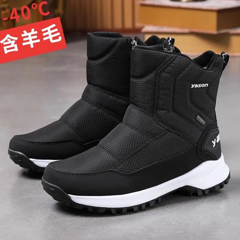 Botas de invierno para hombre 2025, botas de nieve para exteriores, cálidas, de felpa, gruesas, impermeables, antideslizantes, hasta media pantorrilla, zapatos de invierno para hombre