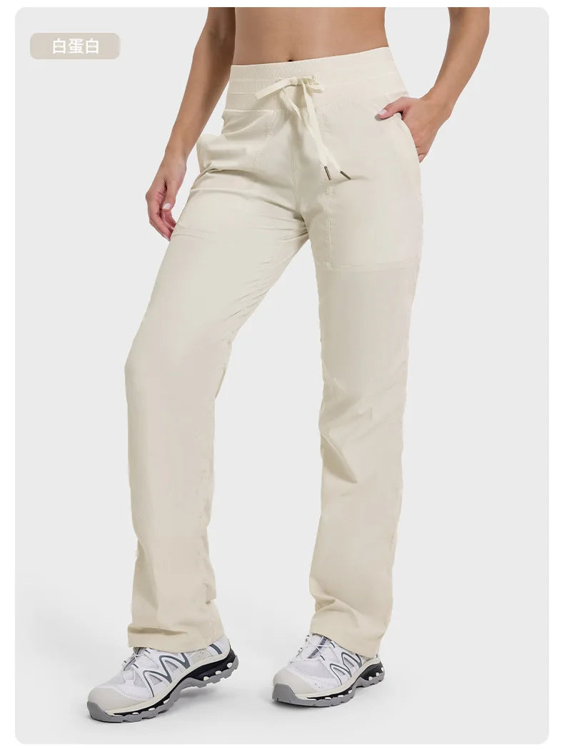 Pantalones deportivos de mujer de secado rápido, ligeros, transpirables, para correr, fitness, cintura alta, holgados, de pierna ancha, casuales, para yoga, otoño 2024.