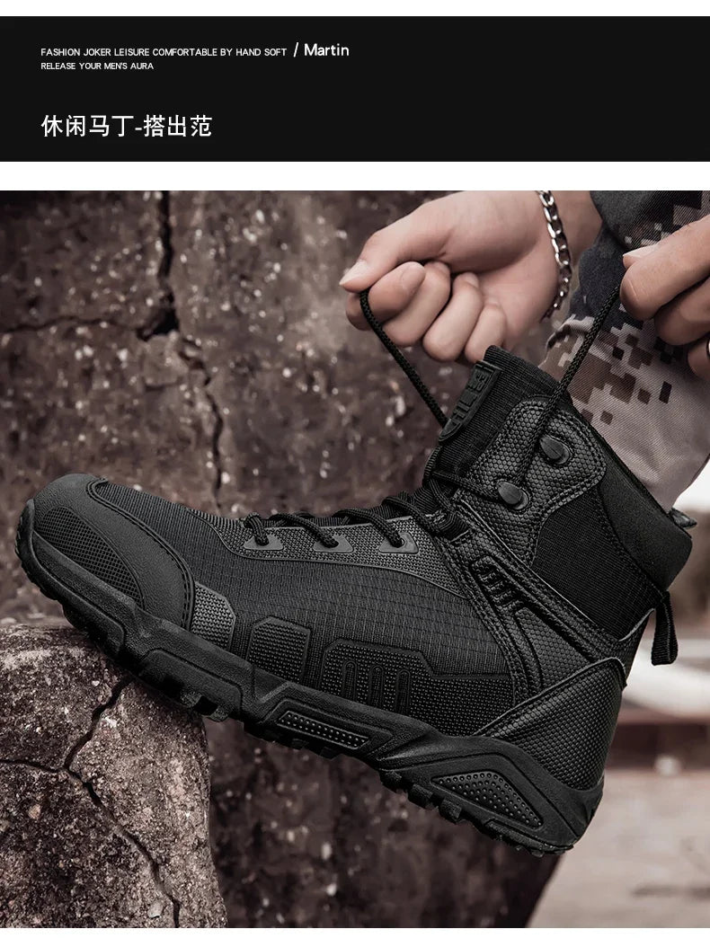 2024Men's Boots Outdoor Tactical mid-waist Boot Men's Hiking Shoes Non-slip Desert Combat Boots Men's Solid Color Snow Boots New