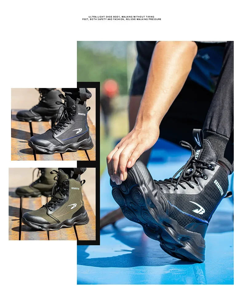 2024 Nuevos zapatos de seguridad para hombre, botas altas de trabajo, zapatillas de trabajo con puntera de acero, botas de trabajo antigolpes y a prueba de pinchazos, zapatos indestructibles