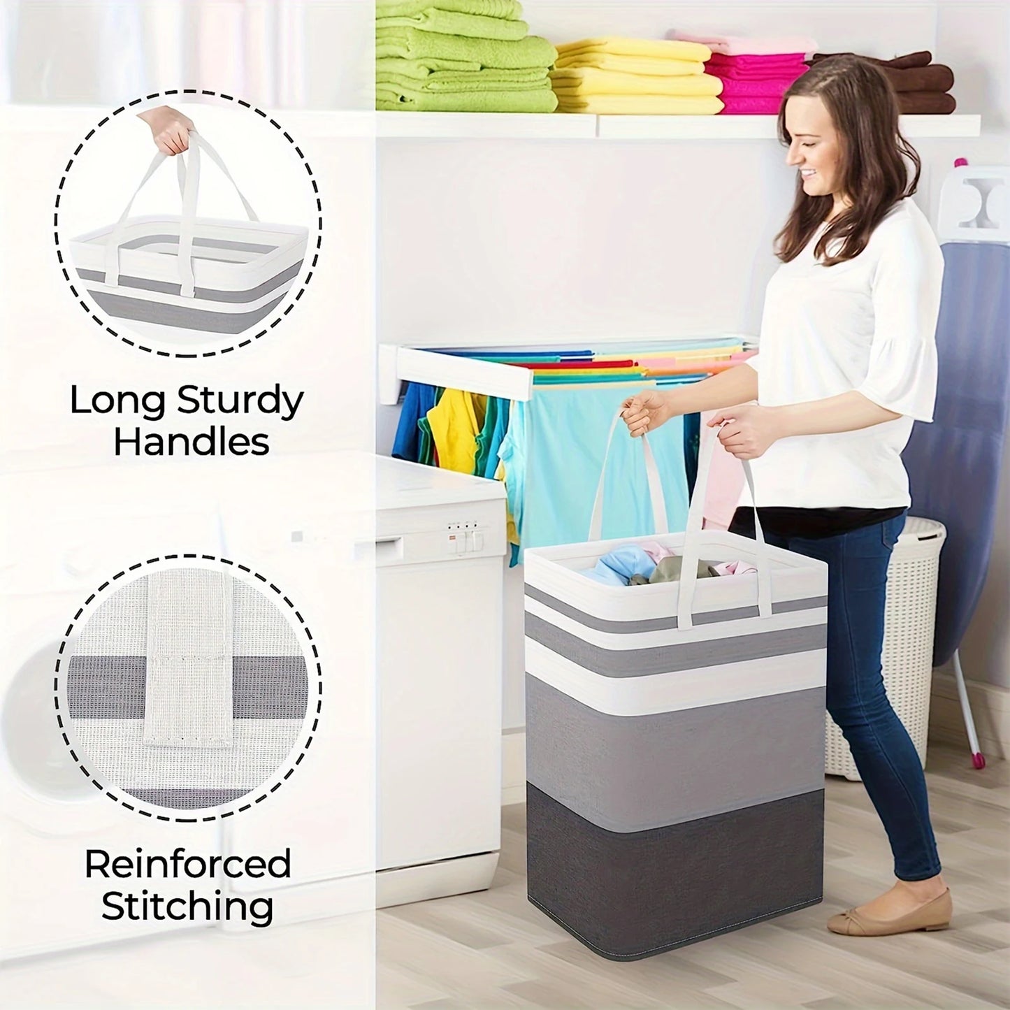 Cestas grandes para ropa sucia de 75 l con asas, cestas duraderas para ropa sucia, cestas de almacenamiento para el hogar, dormitorios, hoteles, lavandería, 40 x 30 x 60 cm