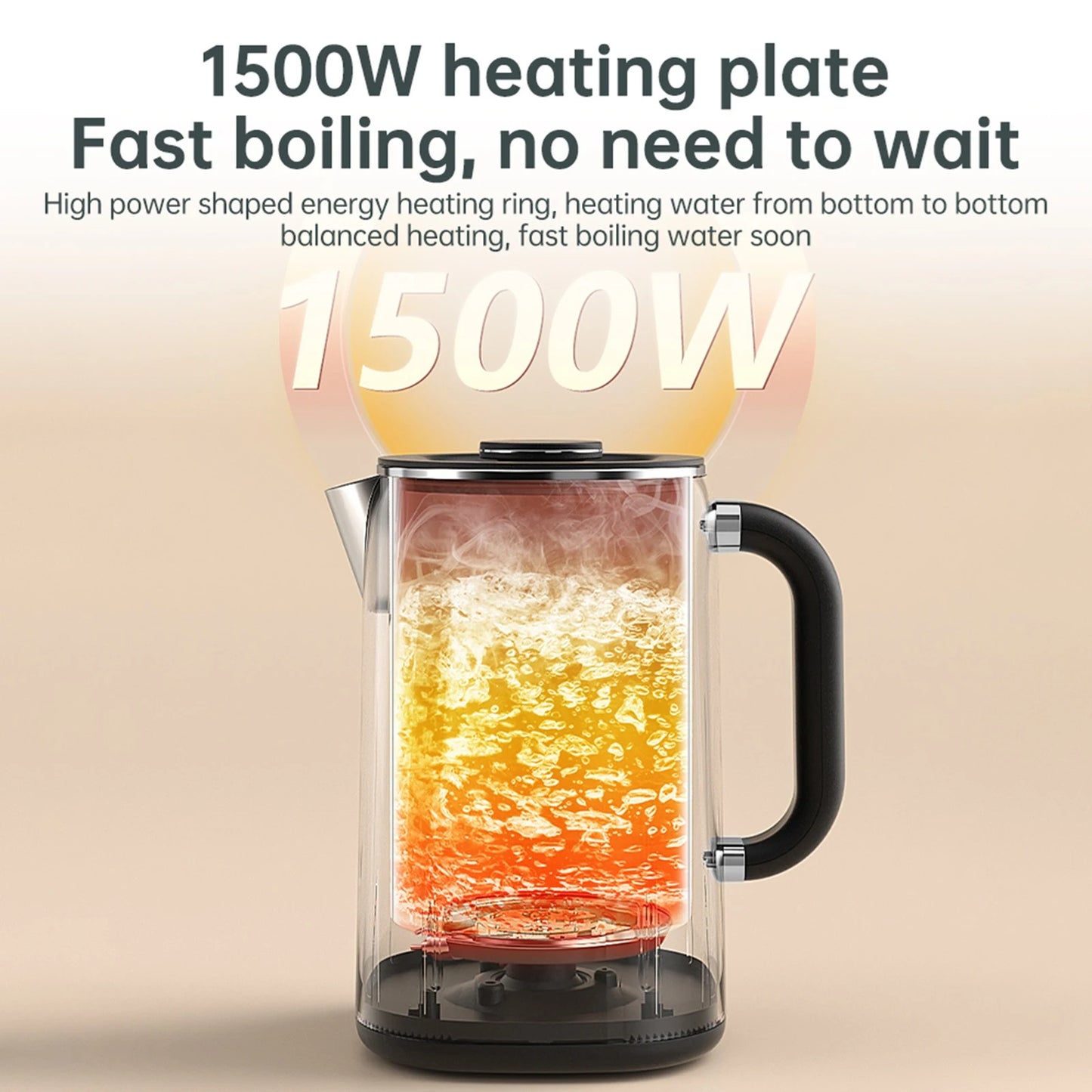 Hervidor eléctrico termostático de gran capacidad de 1,7 l con preservación automática del calor y revestimiento de acero inoxidable 304.