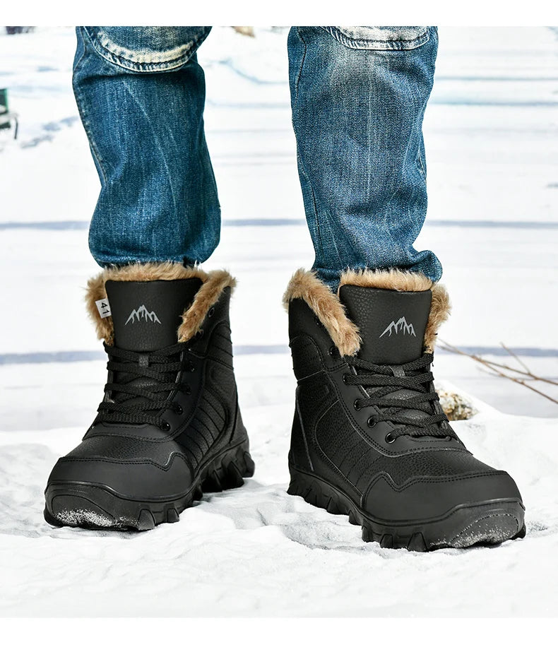 Botas de invierno para hombre, zapatillas cálidas, impermeables, antideslizantes, de felpa, de cuero, talla grande 48, novedad de 2024
