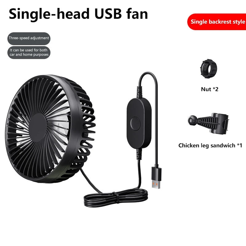 Ventilador de coche Xiaomi con doble cabezal ajustable de 360°, ventilador eléctrico para automóvil, USB/12 V/24 V, 2 velocidades, silencioso, para escritorio de casa