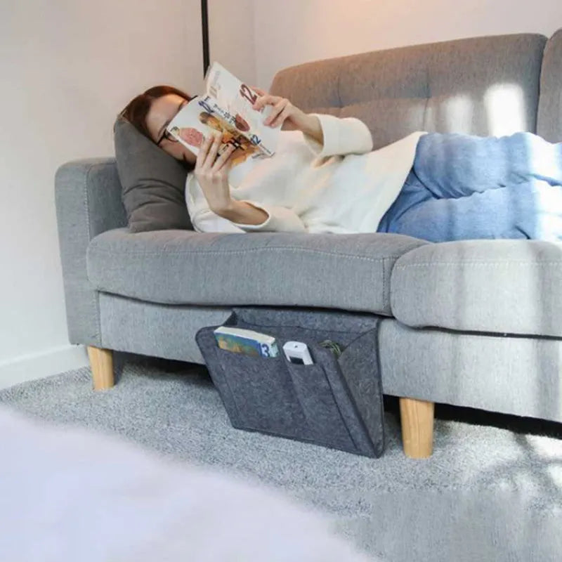 Bolsa de almacenamiento de fieltro para colgar en el dormitorio, cama, sofá, alfombra, para guardar CD, revistas, papelería, teléfonos móviles y artículos diversos.