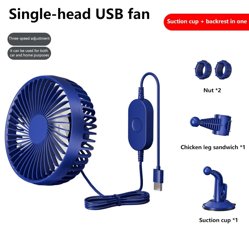 Ventilador de coche Xiaomi con doble cabezal ajustable de 360°, ventilador eléctrico para automóvil, USB/12 V/24 V, 2 velocidades, silencioso, para escritorio de casa