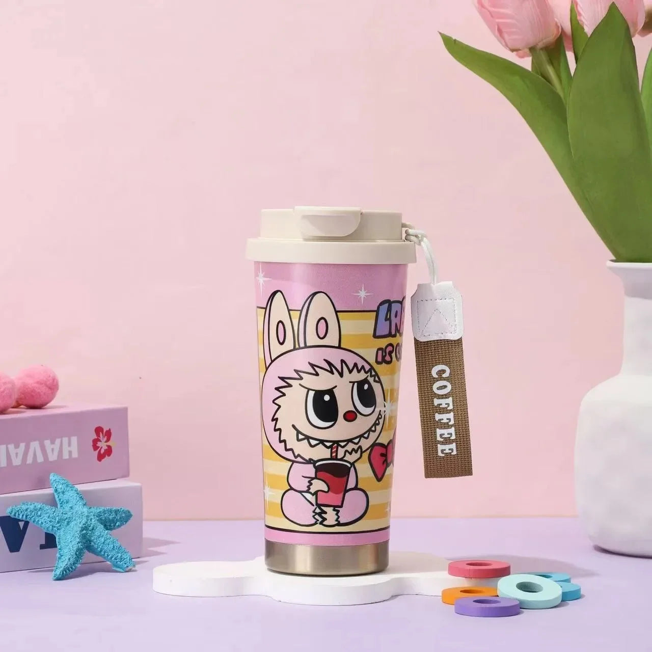 Nueva taza portátil de acero inoxidable con aislamiento, doble vaso con pajita y diseño de campanilla, regalo de gran valor estético, artículos para el hogar.