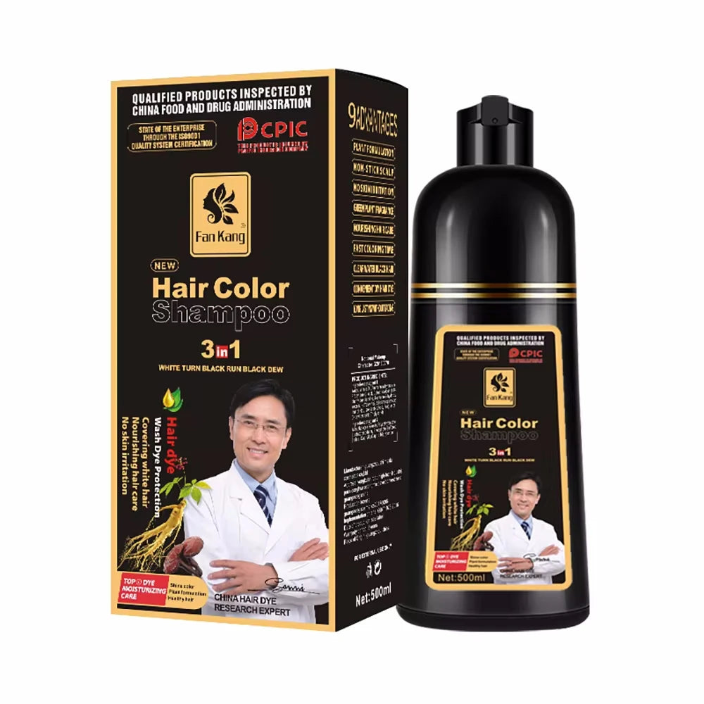 Champú para teñir el cabello gris, 3 en 1, para mujeres y hombres, con tinte negro, crema nutritiva natural a base de hierbas para el cuidado del cabello.