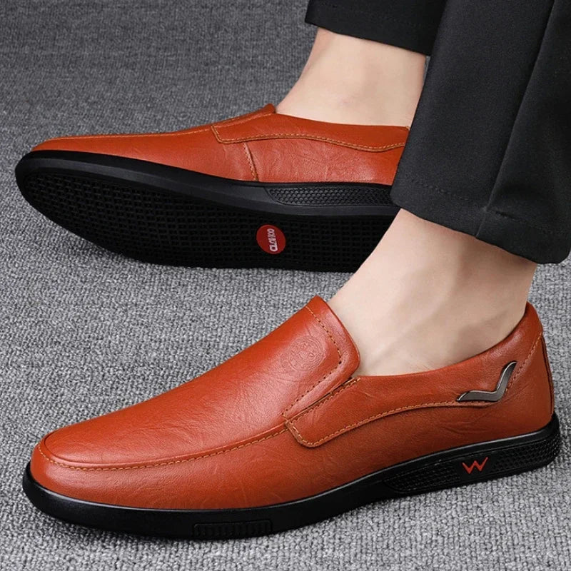 Zapatos de hombre hechos a mano, zapatos de cuero para negocios, mocasines con suela de goma, zapatos casuales sin cordones para hombre, zapatos de oficina para trabajo, zapatos de vestir planos negros.