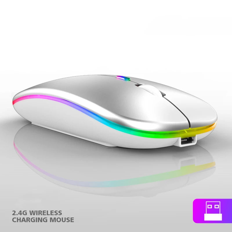 Ratón inalámbrico RGB de 2,4 GHz, recargable, silencioso, USB, para juegos, 1600 DPI, para PC, portátil, Macbook Pro