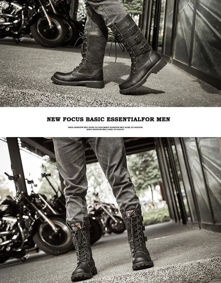 Botas vaqueras altas para hombre, zapatos con refuerzo interior, transpirables, de talla grande, informales, para motocicleta, 2025
